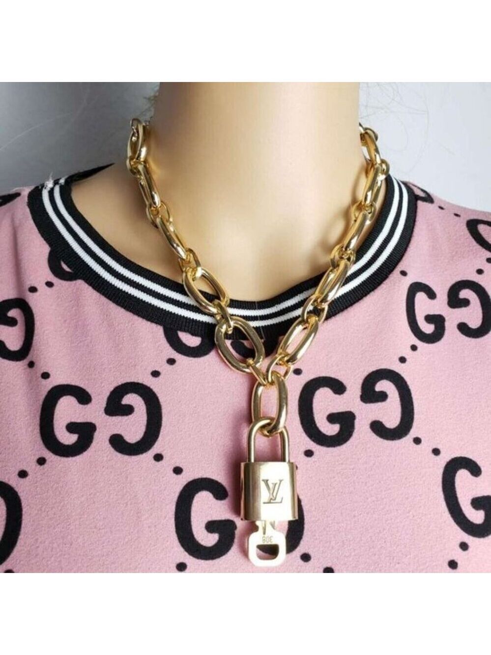 Gold-Plated Necklace with Authentic Louis Vuitton Padlock